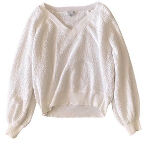 Fuzzy white v neck sweater